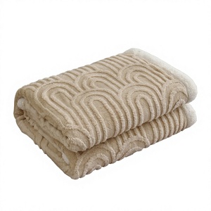 Modern Boho Style Beige <b>Bed</b> Blanket 3D Textured Sherpa <b>Throw</b> 200x230cm Poland Warehouse Ready to Ship - Product Image 1
