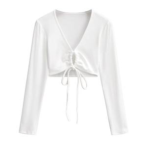 Pronta per la spedizione da donna con scollo a V a manica lunga in stile bianco maglietta Slim Fit per ragazze <span class=keywords><strong>Sexy</strong></span> - Product Image 6