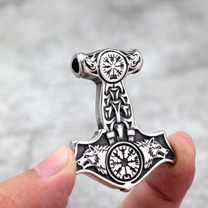 Collier unisexe en acier inoxydable de style nordique avec pendentif double loup Viking, cadeau - Product Image 4