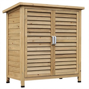 Caseta de Almacenamiento de Jardín de Madera de 2 Puertas con Madera de Abeto Sólida Resistente al Agua 87L X 46.5W 96.5Hcm Natural - Product Image 1