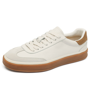 Sneakers rétro en cuir véritable pour hommes, chaussures décontractées à plateforme bicolores noir et marron, antidérapantes et respirantes pour la marche - Product Image 5