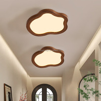 Lampu Plafon Warna Kayu Walnut Gaya Mid-Century, Bentuk Awan dari Besi & Akrilik, Lampu Tempel untuk Kamar Tidur, Ruang Tamu, Ruang Belajar, Koridor