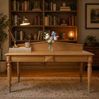 Bureau en bois massif de style campagnard français moderne, long et rectangulaire, mobile, pour entrée, bureau à domicile, étude, bureau étroit