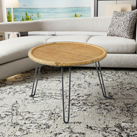 Meubles de haute qualité fabriqués à la main en rotin fer forme ronde café Table en rotin plateau circulaire Table pliable avec trépied en métal