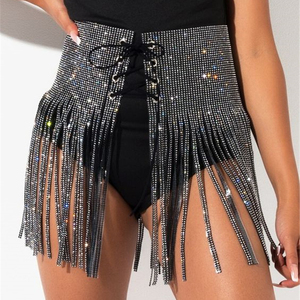 Falda de bikini de mujer con lentejuelas, flecos metálicos, para festivales, fiestas, clubes, playa, de cintura alta, estilo línea A - Product Image 1