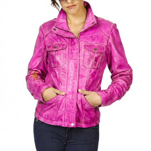Chaqueta de invierno acolchada de piel de oveja Napa encerada en color dorado para mujer, con cremallera frontal, tela satinada y relleno de algodón. - Product Image 2