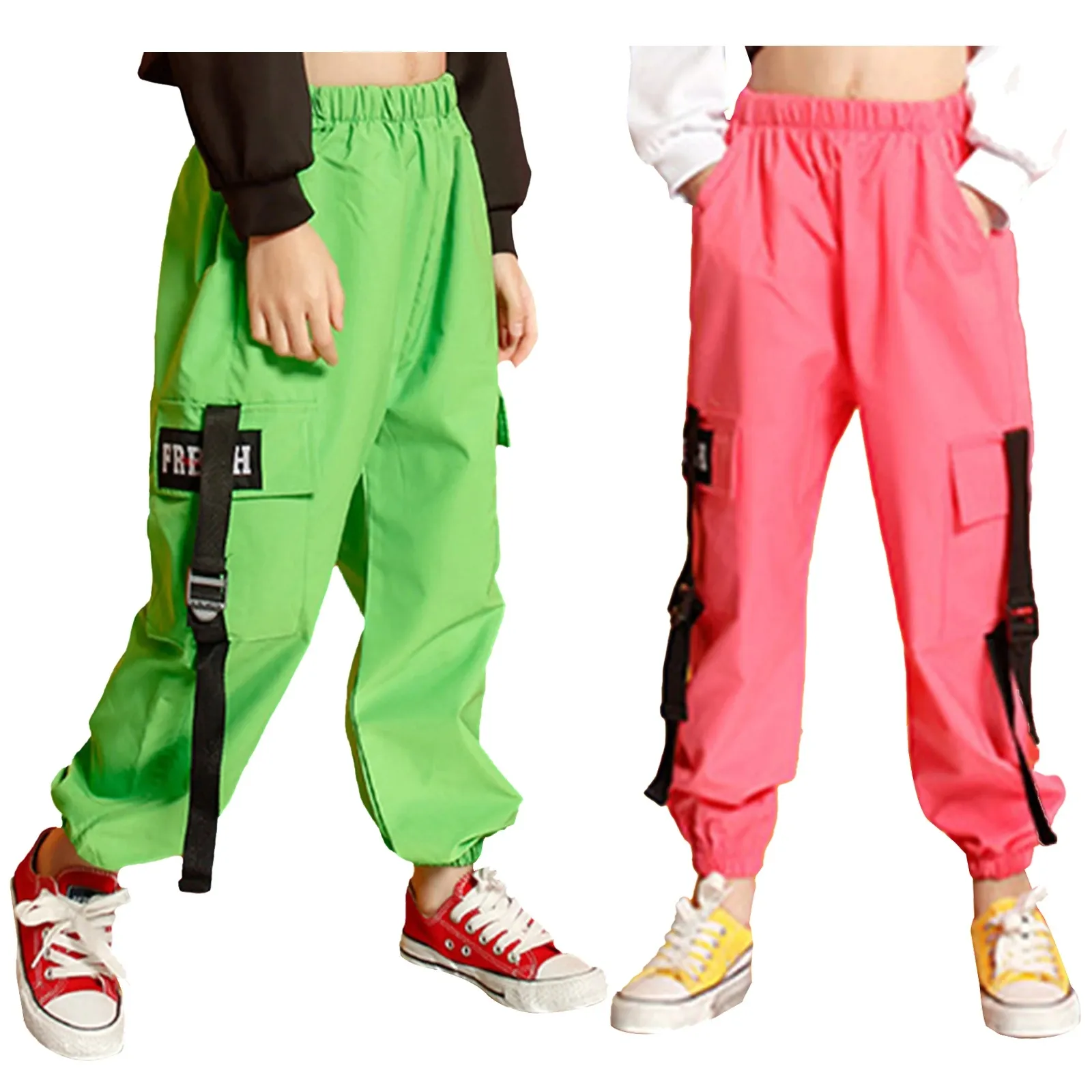 Abbigliamento Hip Hop per bambini pantaloni Cargo rosa verde Neon ragazze Costume da ballo Jazz Modern Street Dance Battle Stage Performance Wear