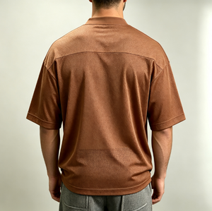 เสื้อยืดโอเวอร์ไซส์คุณภาพสูง คอวี ทรงบ็อกซี่ <span class=keywords><strong>สี</strong></span>น้ำตาล ลายสกรีนตาข่ายเล็ก ผ้าโพลีเอสเตอร์ เสื้อเจอร์ซีย์ผู้ชาย - Product Image 3