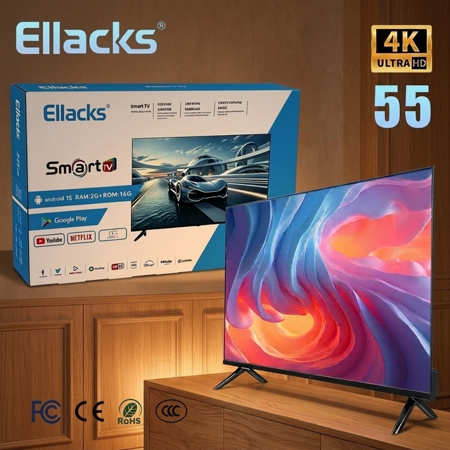 55 Inch Android 15 4K UHD Smart TV T2 BT WiFi Wall Mount OEM Customizable 32 40 43 50 65 75 85 Inch Televisor Gaming Streaming