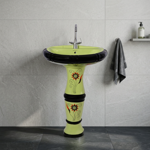 Ensemble de lavabo carré en céramique marron victorien sur piétement complet pour salle de bain, hôtel, villa et projets - Product Image 2