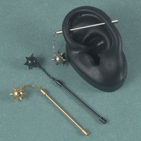 Trident de Neptune en acier chirurgical et marteau de météorite, piercing industriel pour l'oreille, barre droite pour piercing d'oreille, bijoux de piercing corporel