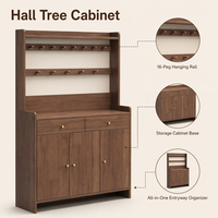 Meuble de rangement haut multifonctionnel en bois massif de caoutchouc, sur mesure, couleur unie, pour entrée, couloir ou chambre, avec compartiment à chaussures