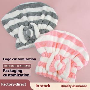 Bonnet de séchage des cheveux en polaire corail rayé, serviette de bain épaisse et mignonne avec absorption rapide, bandeau pour la tête pour la maison ou les voyages - Product Image 4