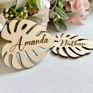 <b>Wooden</b> Monstera Leaf <b>Place</b> Cards Laser Cut Personalized <b>Name</b> Engraving Wedding Table Decor Handmade Gift - Product Image 1