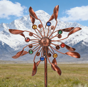 Moderne Große Eisen-Windmühle für den Garten, Magisches Metall-Blumen-Windspiel, Kinetisches Wind-Kunstwerk, Windspinner - Product Image 3