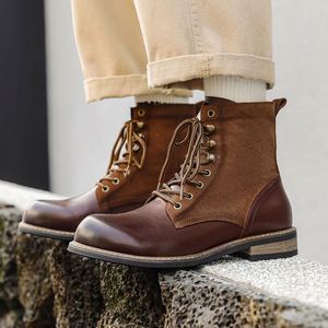 Retro Fashion Men's Personalized Lace-up Ankle Waterproof Leather <b>Boots</b> Handcrafted Winter Outdoor Work 2025 New Trend - Product Image 4
