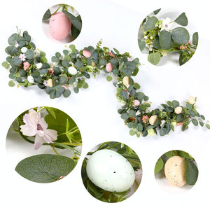 FUYI Artificial Rattan Easter Egg Garland With Flowers And Leaves Home Decoration For Holiday Arrangement - Product Image 1