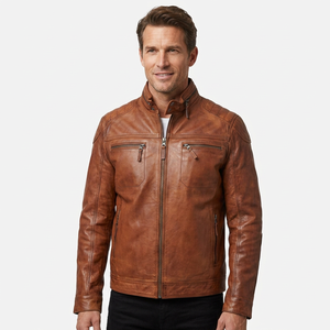 High Quality <b>Men</b> Casual Leather <b>Jacket</b> Stylish Fit Stand Collar Soft PU Leather <b>Canvas</b> Breathable Quick Dry Autumn <b>Men's</b> <b>Jackets</b> - Product Image 4
