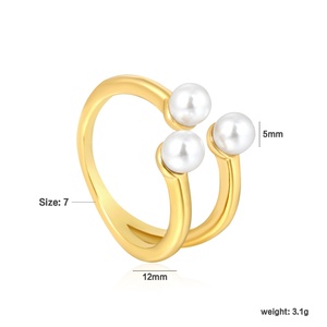 Bagues en acier inoxydable plaqué or 18 carats à trois couches de perles pour femmes, bijoux de mariage et de fiançailles, minimalistes et empilables, ouvertes - Product Image 2