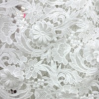 Tissu en dentelle brodée de fleurs 3D en organza blanc délicat, vente en gros personnalisée