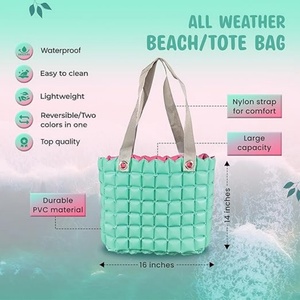 Inflatable <b>Beach</b> Tote <b>Bag</b> for Women 16x14x4 Inch Reversible PVC Bubble <b>Bags</b> Nylon Strap Waterproof Large Travel <b>Bag</b> - Product Image 4