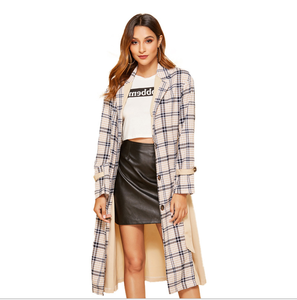 Ropa de otoño para <span class=keywords><strong>mujer</strong></span> de invierno de color caqui estampado de manga larga solapa señoras medio larga <span class=keywords><strong>chaqueta</strong></span> <span class=keywords><strong>mujer</strong></span> abrigo - Product Image 1