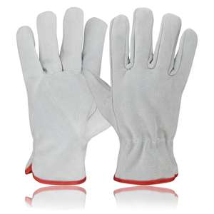 ถุงมือขับรถทำจากหนังวัวสีขาวธรรมชาติแยกได้ Keystone Thumb ท่อฝ้ายสีแดง - Product Image 1