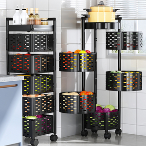 Étagère de rangement métallique multifonctionnelle à 360 degrés, écologique, noir/blanc, pour fruits et légumes, panier multi-niveaux pour cuisine - Product Image 1
