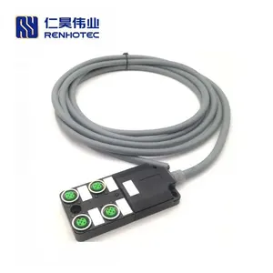 M12 Connector 5 Pin Cable Female 4 Port Electrical Distribution Panel Box with PVC Grey Jacket