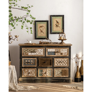 Mobile Credenza per Soggiorno in Stile Americano Rustico per Arredamento Casa, Organizzer Vintage in Legno Massello con <span class=keywords><strong>Cassetti</strong></span> - Product Image 2