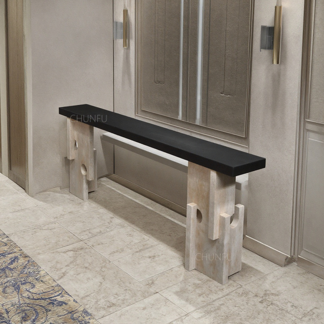 OEM ODM Nordic Modern Style Solid Wood Console Table Scandinavian Design Hallway Table with Stone Travertine for Entry