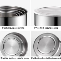 Ensemble de bols de cuisine en acier inoxydable OEM de cinq pièces, couvercle de conservation des aliments à usage domestique portable pour le stockage de la fraîcheur, boîtes à lunch