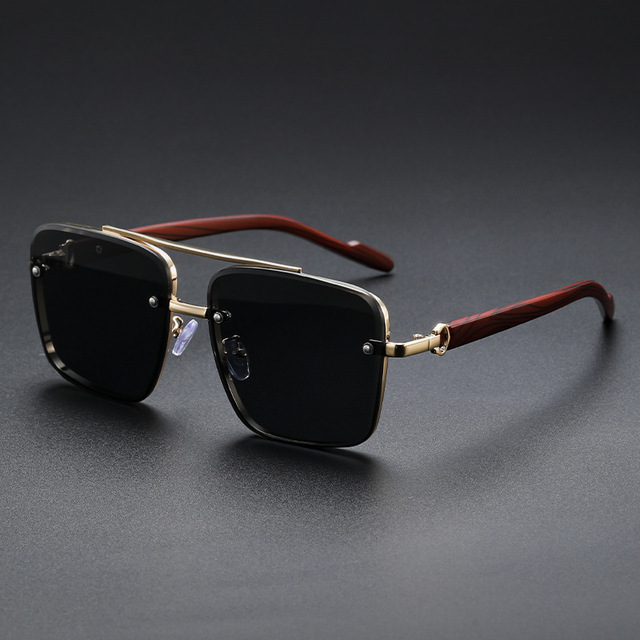 Square Cut Edge Sunglasses for Men, Imitate Wood Grain Sunglasses Legs, Men's Trendy Cross-border Wholesale Sunglasses