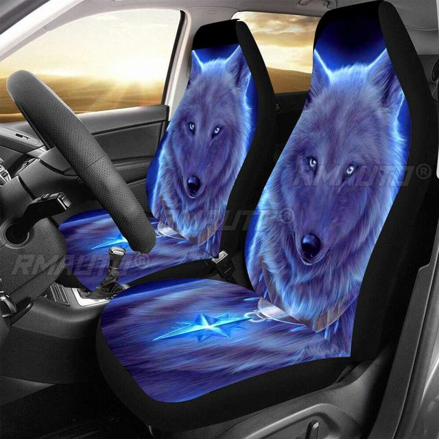 1/2/7PCS Universal 3D Wolf Printed Car Seat Cover Polyester Fabric Elastic Auto Seat Cushion Protector Cover Car All Inclusive
