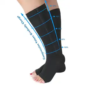 Varisli damarlar için özel logo sıkıştırma çorap 20-30 mmhg tıbbi varis çorabı fermuar