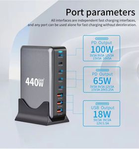 Gan Technology 440W 3A5C PD 100W 65W 45W 20W QC3.0 18W Fast USB C Laptop Gan Charger Desktop for Macbook Mobile Phone - Product Image 6