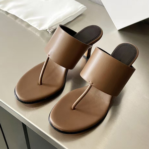 Sandales de créateur style été à talon haut, sexy, bout rond, en cuir véritable, à bout ouvert, mode, mules et claquettes pour femmes - Product Image 2