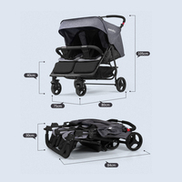 Poussette double multifonction pour jumeaux, pliable, côte à côte, cadre en acier inoxydable, capacité de charge de 20 kg, matériau en coton pour