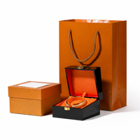 Caixa de Joias de Madeira com Acabamento em Laca de Piano de Alto Brilho, Forro Laranja, Suporte para Anéis e Colares, Fecho Dourado