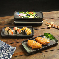 Assiette en céramique japonaise à fond plat de 8 pouces, rectangulaire, vaisselle de restaurant pour la maison, plats, collations, disponible pour servir des sushis