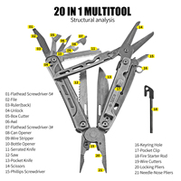Pince multifonction professionnelle Xhandle MT-76 20-en-1 avec lame en acier 440A, tournevis, grandes ciseaux, allume-feu, scie à bois et coupe-boîte