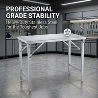 Mesa de Trabajo Plegable de Acero Inoxidable, Mesa de Preparación Portátil Comercial, Patas Plegables Rápidas, 300 Libras, para Restaurantes, Servicios de Catering y Camiones de Comida