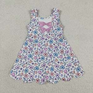 En Stock Vestido Corto de Yoga para Niñas con Lazo y Flores Rosas y Azules, Ropa Deportiva al por Mayor, Nueva Moda, Ropa Deportiva Infantil de Boutique - Product Image 5