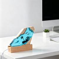 Lampe de nuit en résine époxy avec scène sous-marine 3D, base en bois naturel, lumière LED USB à intensité réglable, décoration artistique océanique unique, cadeau