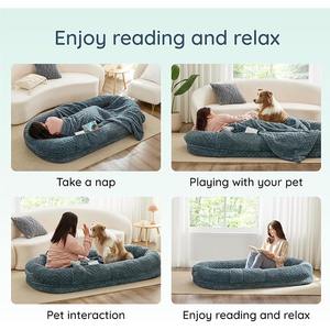 Menschliches Hunde bett Luxus Kunst pelz Riesiges Hunde bett in menschlicher Größe mit tragbarem Griff Ei Ortho pä discher Schaum Hund Menschliches Bett mit Decke - Product Image 3