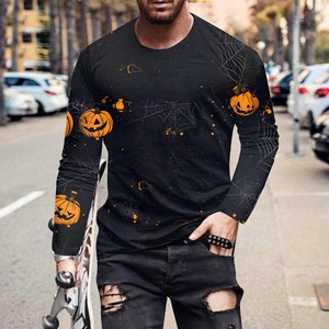 เสื้อยืดแขนยาวลายฟักทองฮาโลวีนสำหรับผู้ชาย พิมพ์ลายดิจิทัล 3 มิติ ทรงปกติ ผ้าถักโพลีเอสเตอร์ สวมใส่สบายๆ - Product Image 3