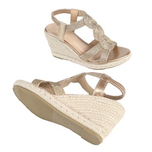 Sandales compensées femme à bout ouvert, dessus en paille, bande élastique, chaussures d'été respirantes à plateforme - Product Image 5