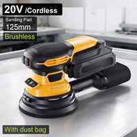 Ponceuse orbitale aléatoire sans fil Vertak 20V à batterie, sans balais, à vitesse variable, portable, avec sac de poussière, outil de ponçage