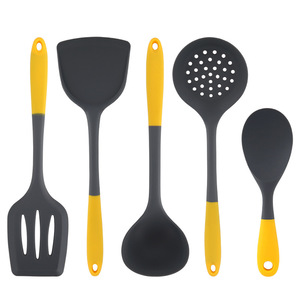 Ensemble d'ustensiles de cuisine en silicone, 12 pièces, manche jaune et gris, résistant à la chaleur, antiadhésif, spatule, louche, écumoire - Product Image 2