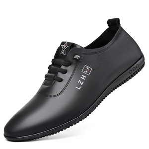 Chaussures de conduite en cuir pour hommes Lzhv, bout pointu, à lacets, semelle souple en caoutchouc, décontractées pour le printemps, noires - Product Image 5